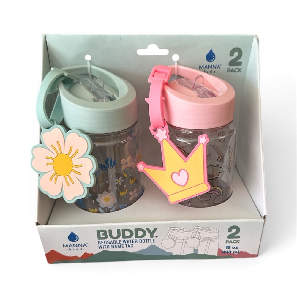 Manna Buddy Kid’s Water Bottle Set with name Tags